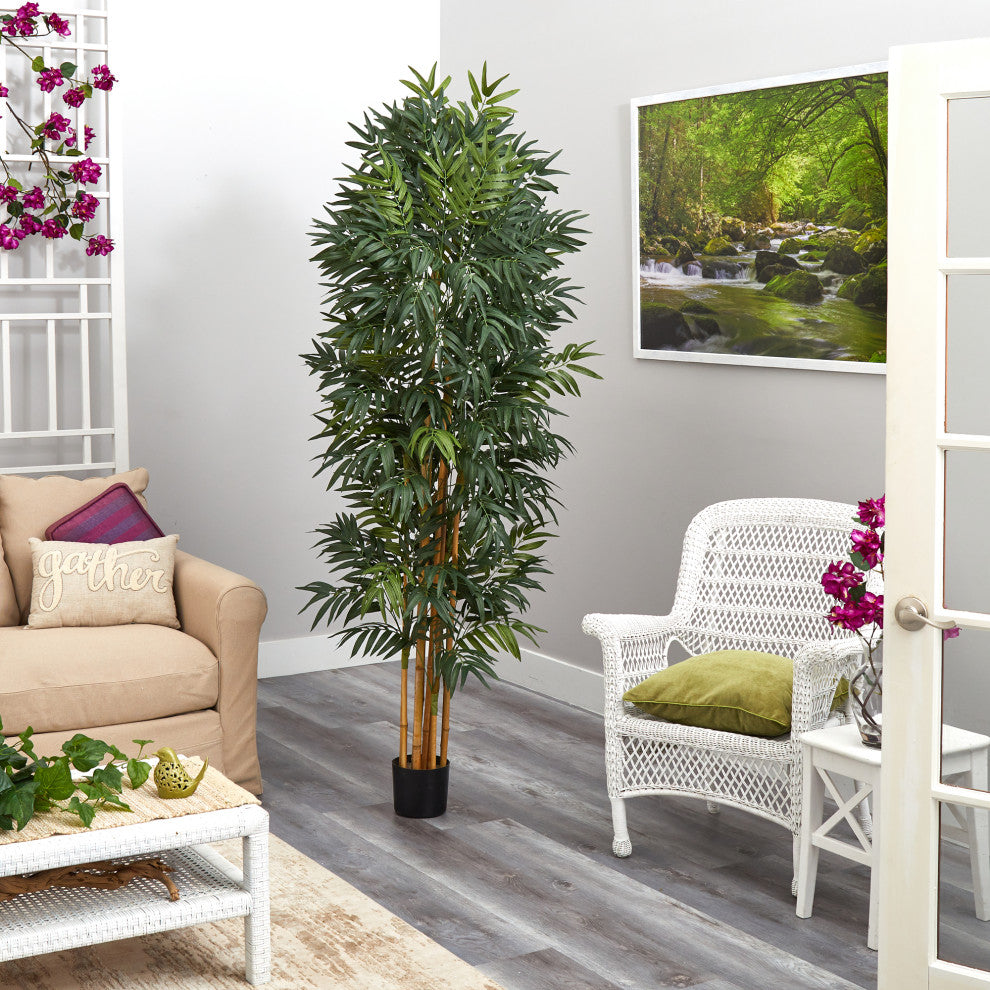 Product shown in a real room environment; full tree is visible.