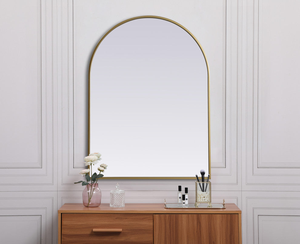 Metal Frame Arch Mirror 27X36 Inch, Brass