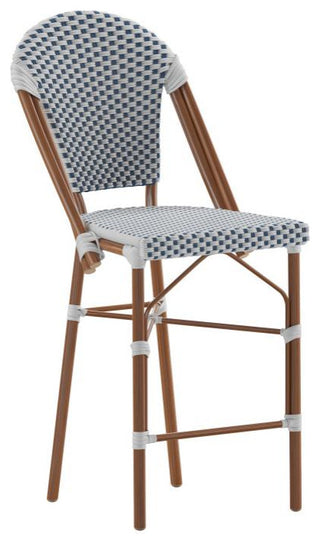 French Bistro 26" Counter Height Stackable Indoor/Outdoor Stool, White & Navy/Natural Frame