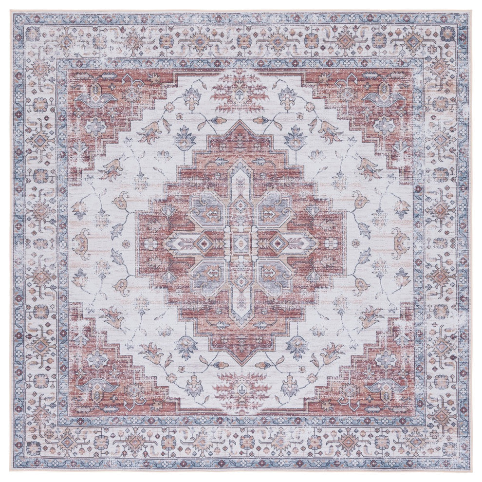 Safavieh Couture Tucson Collection, TSN109 Machine Washable Rug, Ivory / Rust, 6' Square
