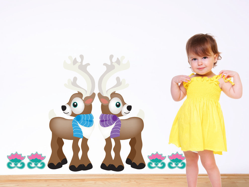 Frozen Inspired Reindeer Fabric Walll Decals With 4 Flowers