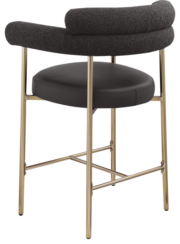 Blake Vegan Leather/Boucle Fabric Upholstered Counter Stool, Set of 2, Black