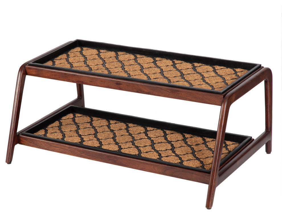 Double-Tier Brown Stand With 3-Pair Rubber Boot Trays Shangri-La