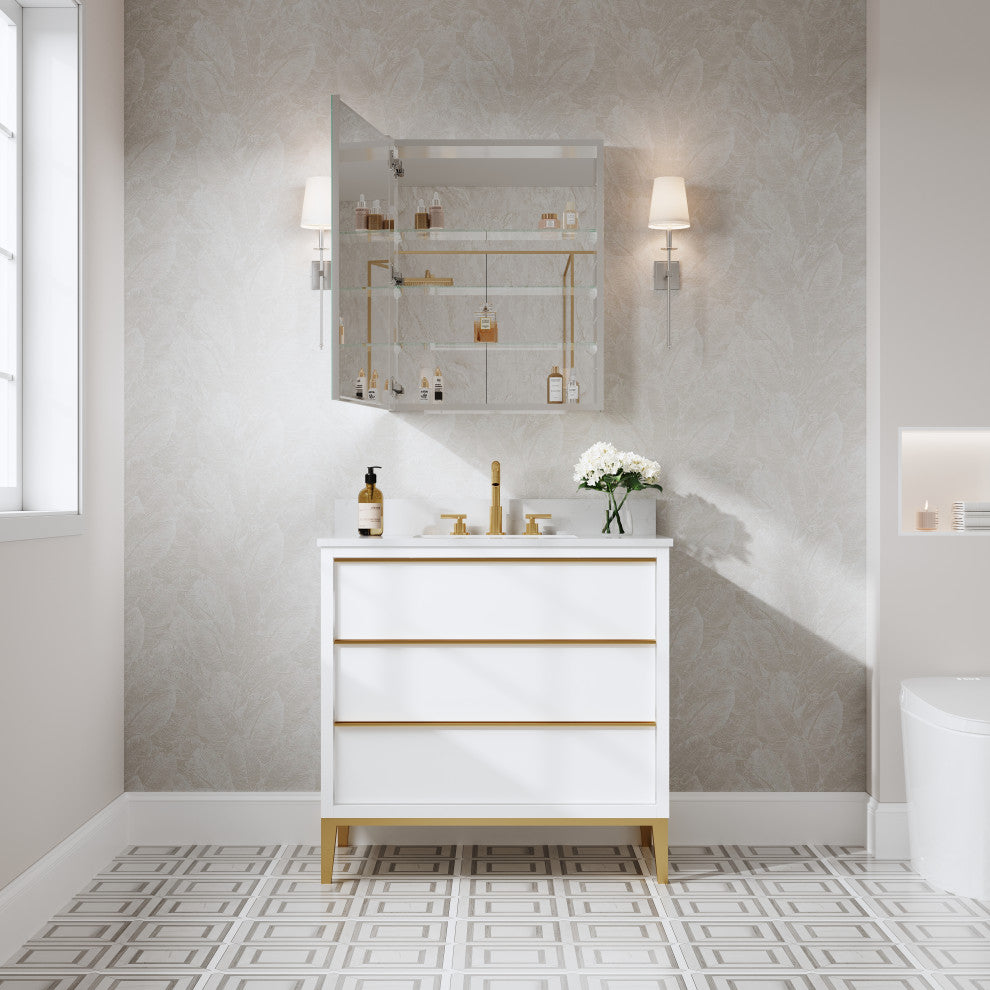 Recessed/Surface Mount Bathroom Medicine Cabinet, Soft-Close Blum Hinges, Left Swing, 24"x30"