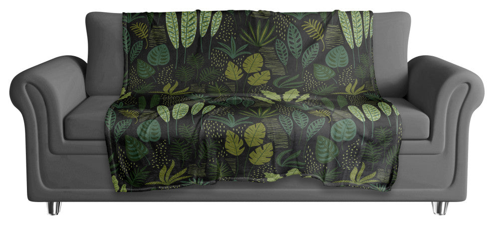 Fun Leaves On Black 50x60 Coral Fleece Blanket
