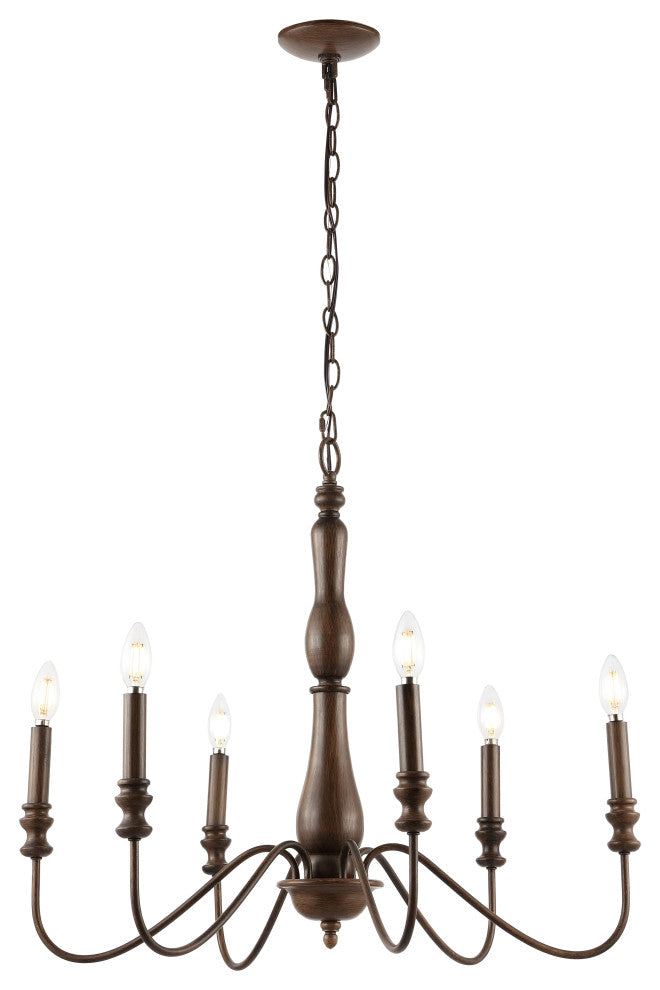 Victoria 29" 6-Light Rustic Midcentury Iron LED Chandelier, Brown