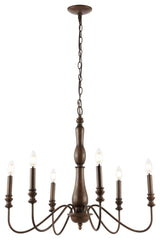 Victoria 29" 6-Light Rustic Midcentury Iron LED Chandelier, Brown
