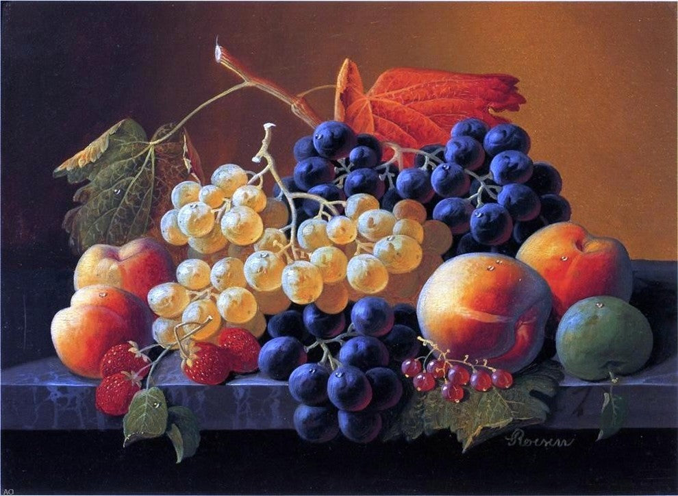 Severin Roesen Still Life of Fruit on a Marble Tabletop Gallery Wrapped Canvas