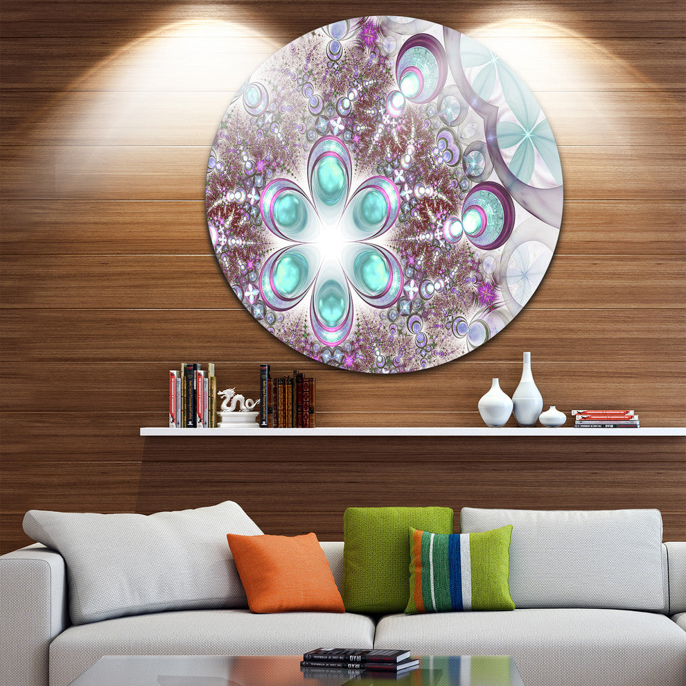 Fractal Flower Of Blue Digital Art, Flower Round Metal Wall Art, 36"