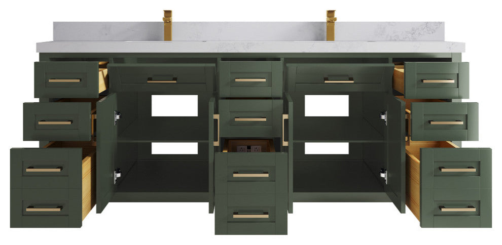 Cambridge 84 Double Sink Bath Vanity in Pewter Green 2" Calacatta Nuvo