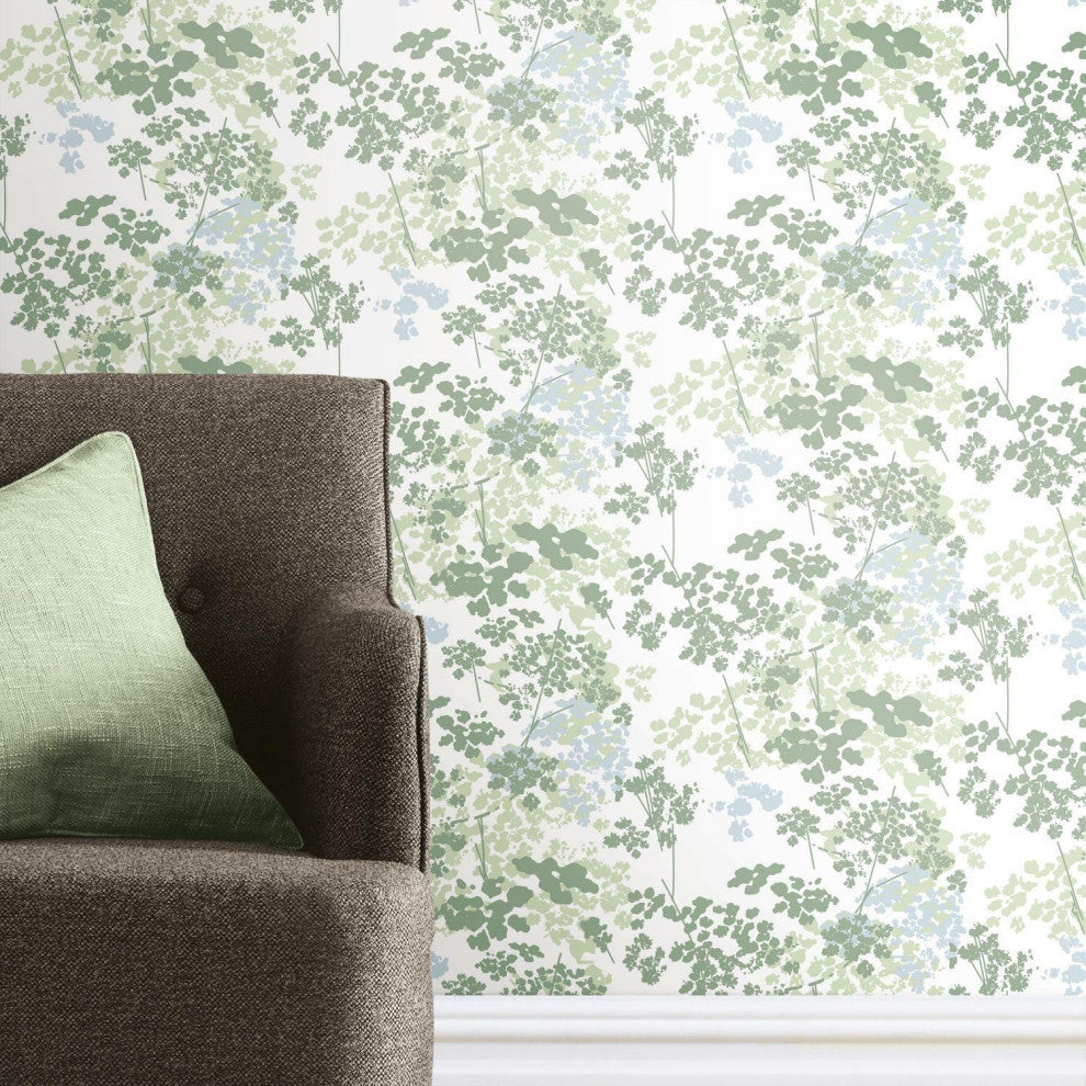 Green & White Queen Anne's Lace Peel & Stick Wallpaper