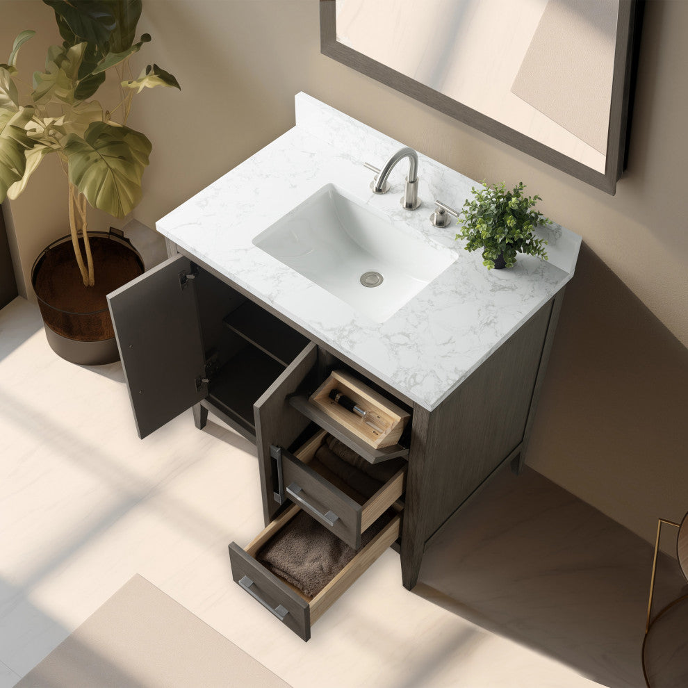 Vanity Art Bathroom Vanity With Sink, Driftwood Gray, 36", Single Sink, Brushed Nickel