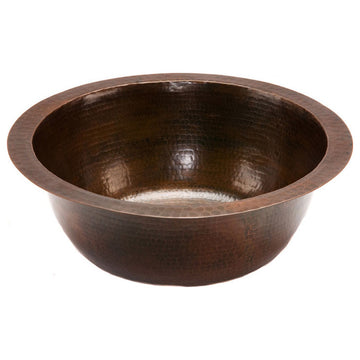 Premier Copper Products BR14DB2 14" Round Copper Bar Sink w/ 2" Drain Opening