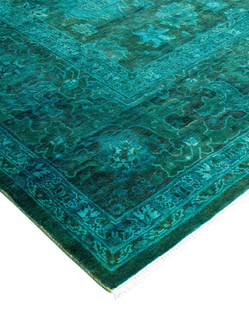 Overdyed, One-of-a-Kind Hand-Knotted Area Rug Green, 6'3"x9'1"
