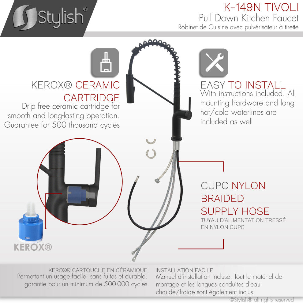 STYLISH Single Handle Pull-Down Dual Mode Kitchen Faucet, Matte Black