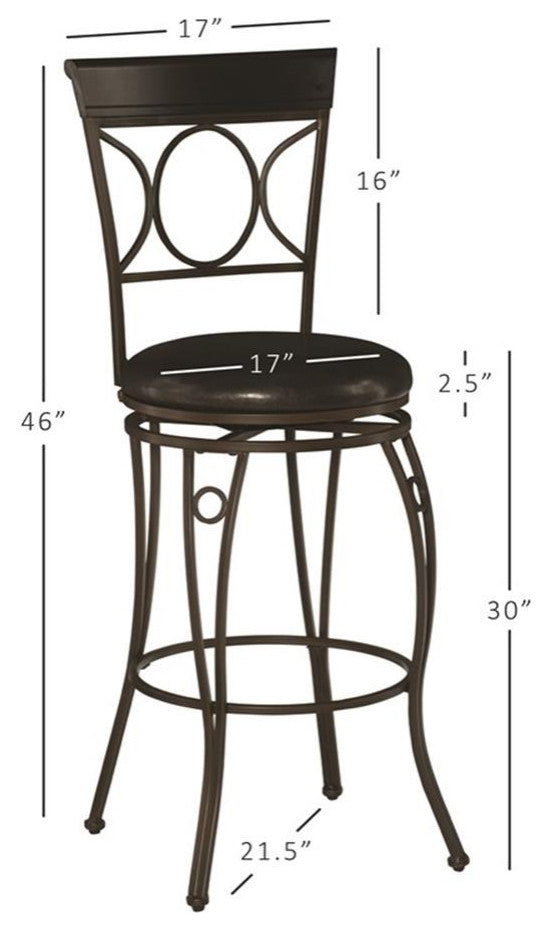 Linon Circles 30" Swivel Bar Stool with Brown Faux Leather Seat in Bronze Metal