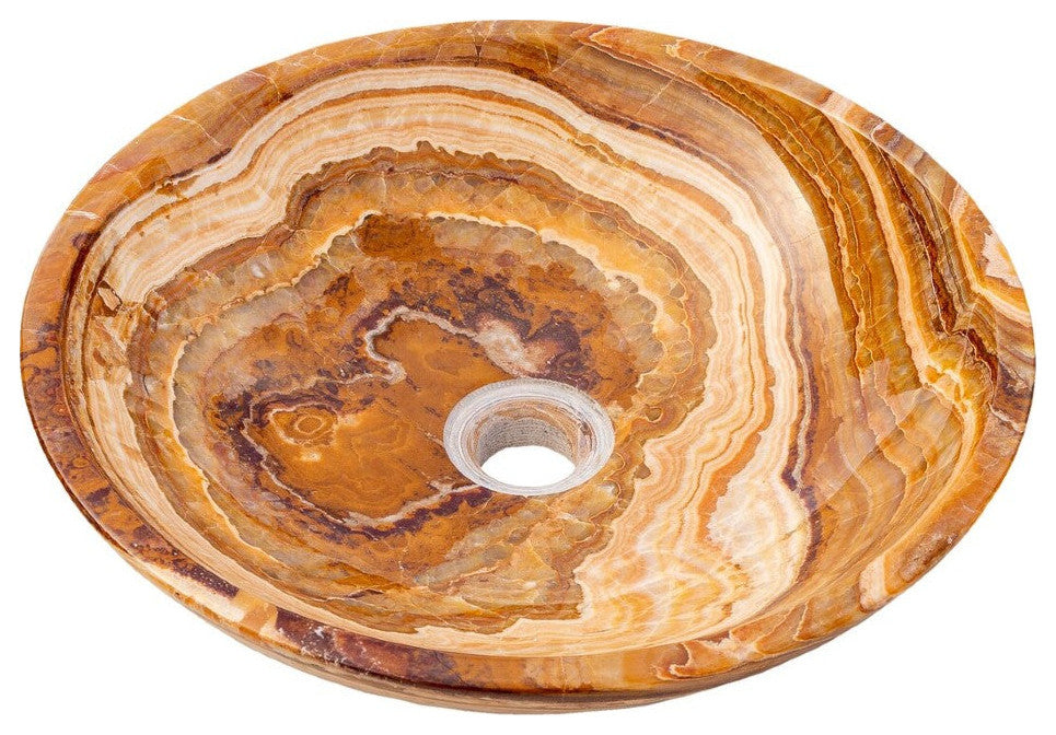 Brown Onyx Translucent Natural Stone Vessel Bowl Sink Polished  (D)16" (H)4"