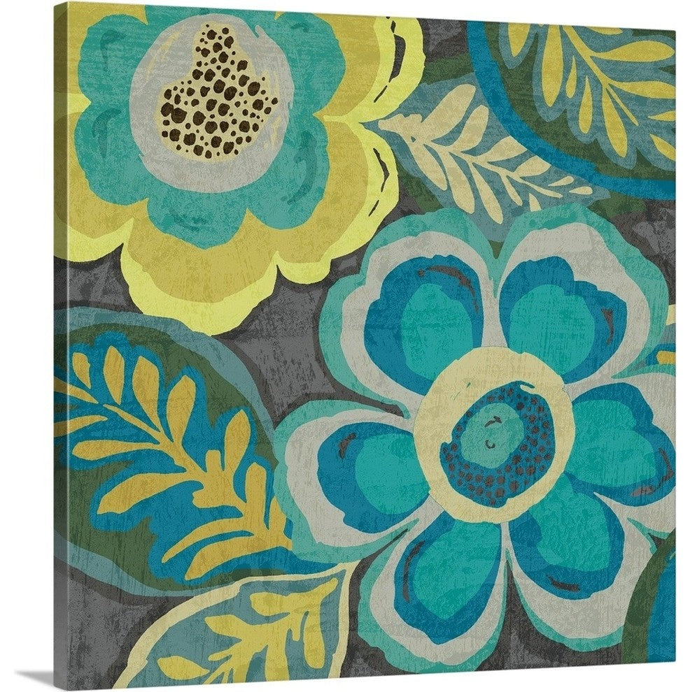 Floral Assortment Teal on Dark Grey Crop III Wrapped Canvas Art Print, 24"x