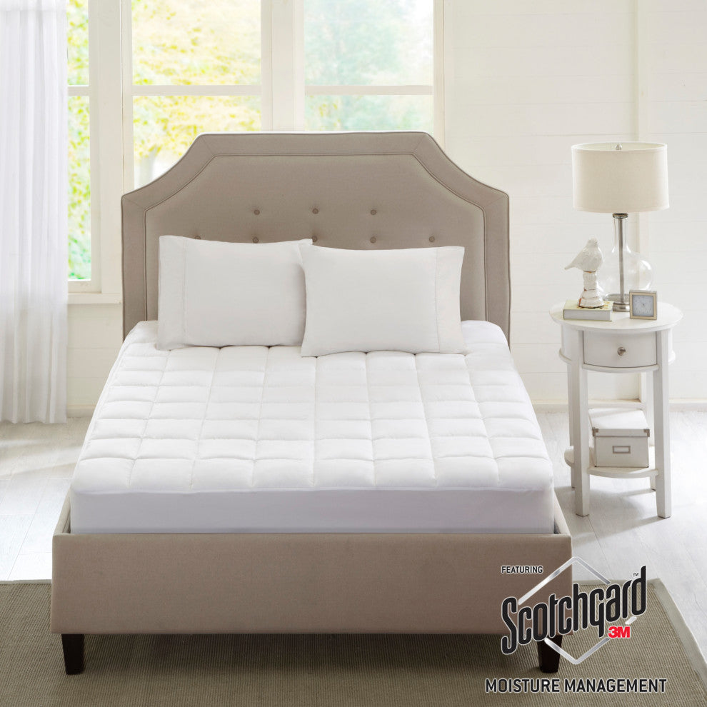 Sleep Philosophy Microfiber Mattress Pad With 3M Moisture, White, King