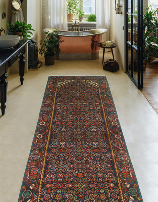 Fine Vintage Distressed Fadel Navy/Red Runner, 3'4 x 9'7