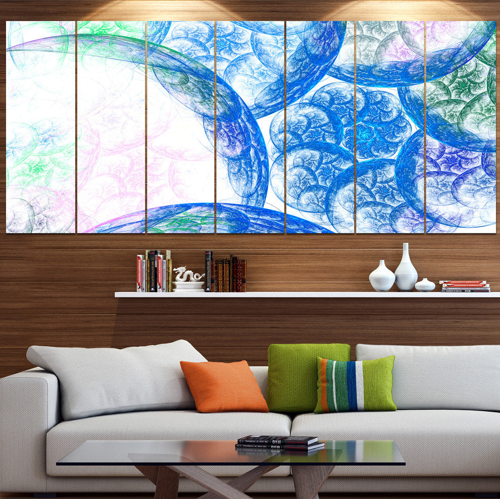 Blue White Dramatic Clouds, Abstract Canvas Wall Art, 83"x32", 7 Panels