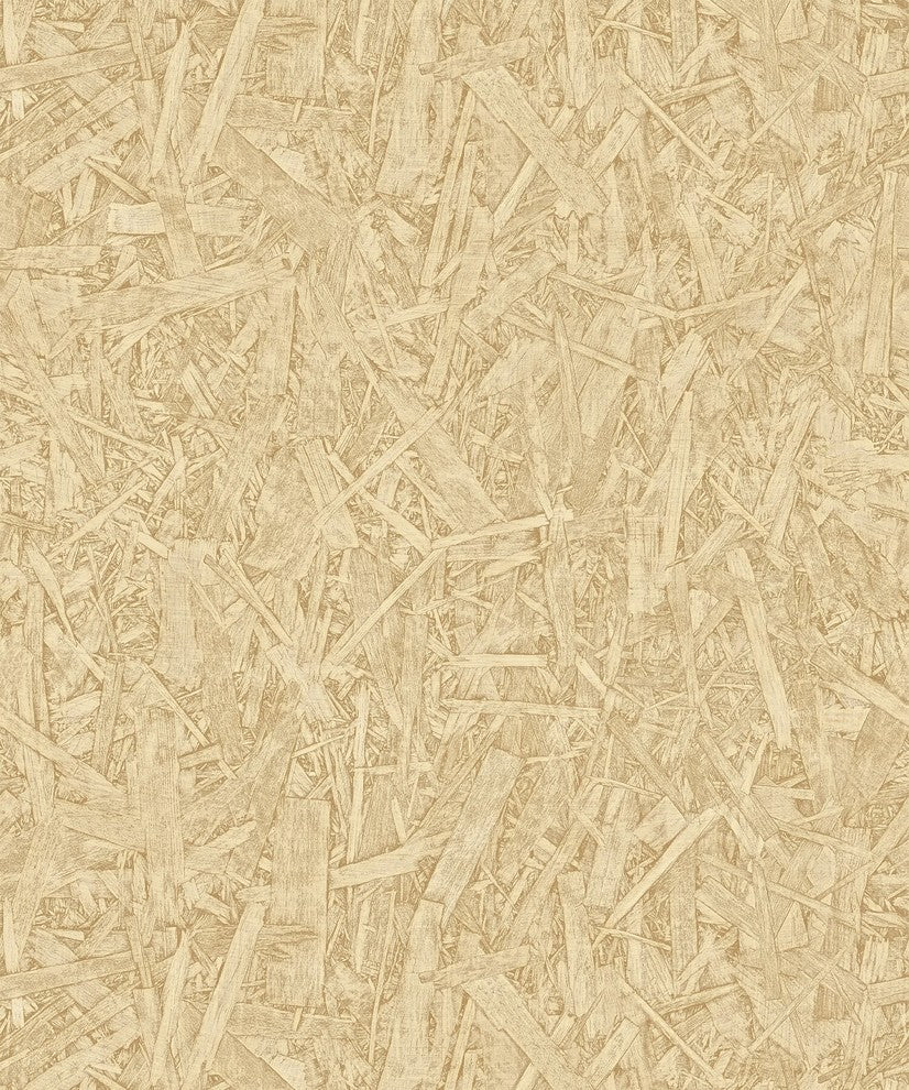 Natural Faux 2, Modern Geometric Stone Wood Rustic Wallpaper, Yellow, Sample