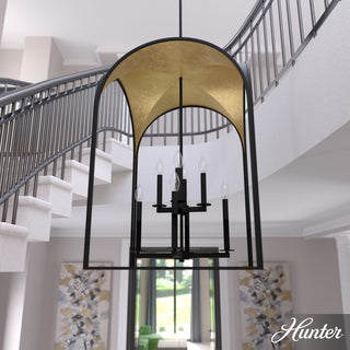 Hunter 22" Dukestown Natural Iron, Gold Leaf 8 Light Pendant Ceiling