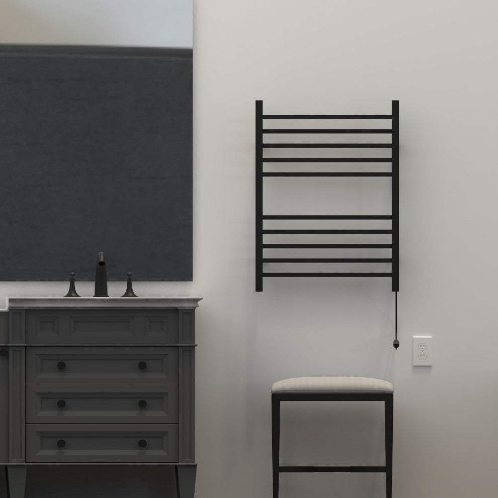 Radiant Square Hardwired plug in combo Towel Warmer, Matte Black