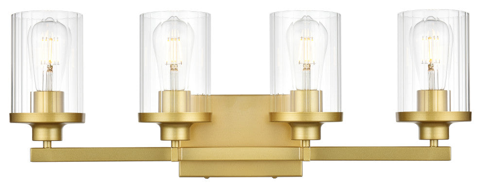 4 Light Brass And Clear Bath Sconce