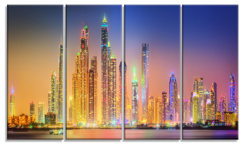 "Dubai Marina Skyscrapers" Cityscape Canvas Print48"x28", 4-Panels