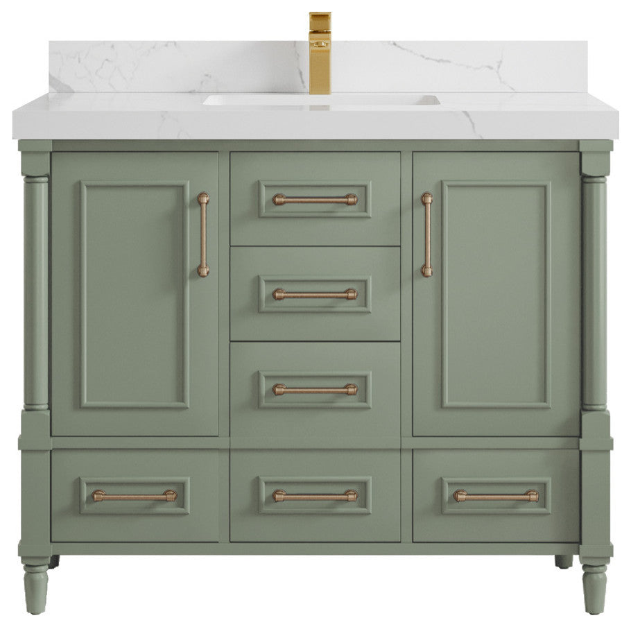 Aberdeen 42" Single Sink Bath Vanity, Evergreen 2" Calacatta Laza