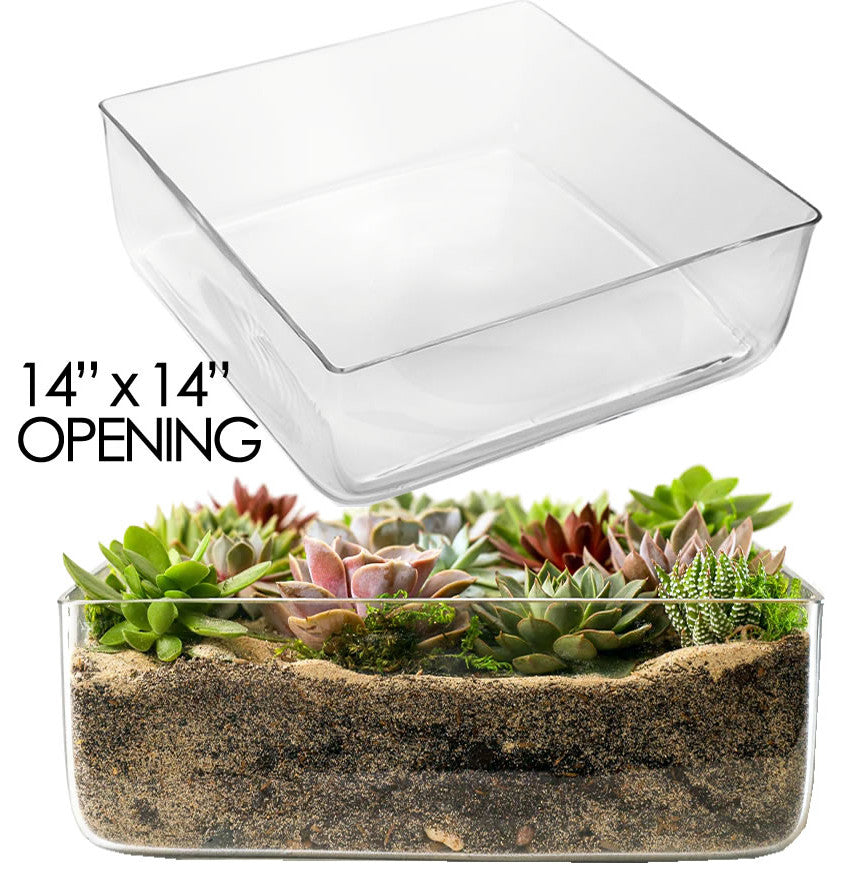 Large Glass Square Vase H:5" Open:14"x14" Square Centerpieces Wedding Vases , Pack of 2