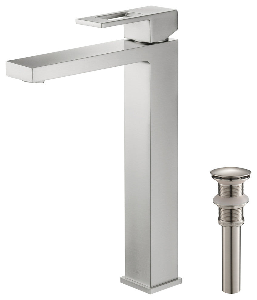 Cubic Single Handle Vessel Sink Faucet KBF1003, Brush Nickel, W/ Drain