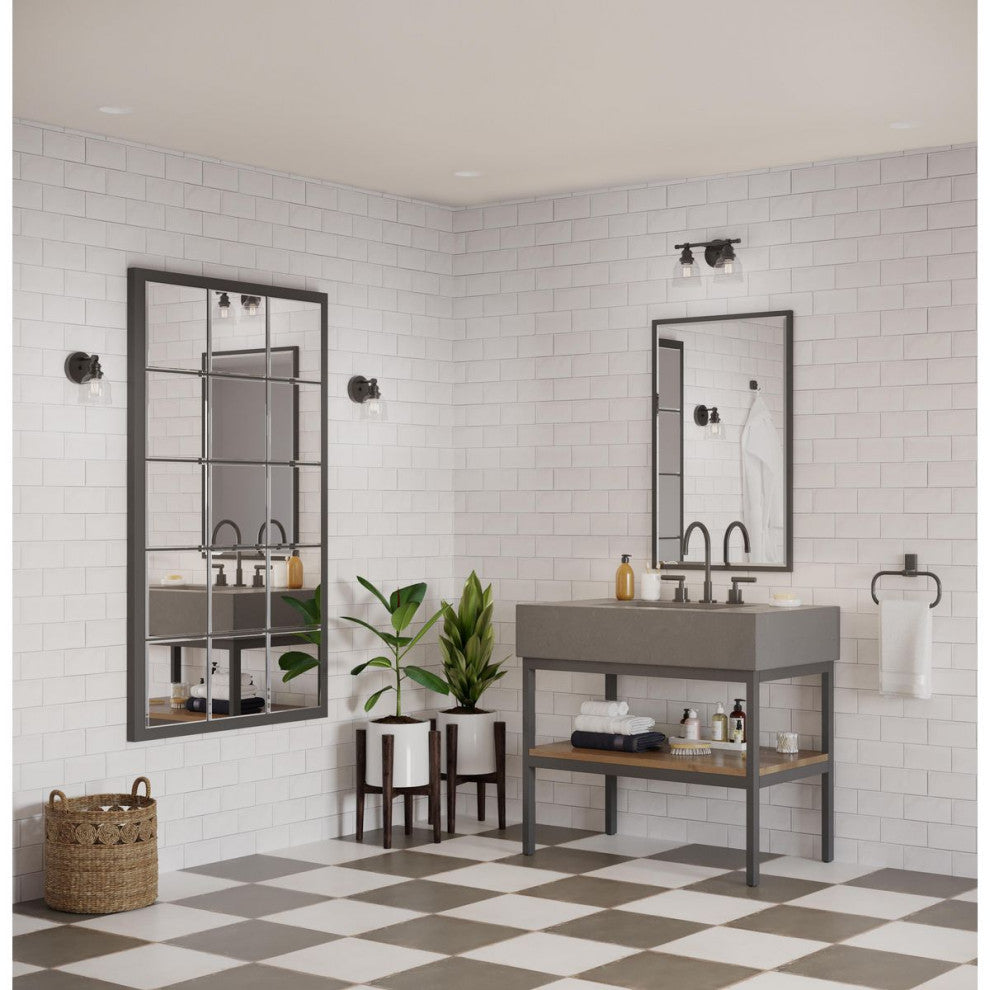 Ambrose Collection 13" 2-Light Matte Black Clear Glass Bath Vanity Light