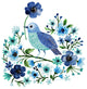 Watercolor Flowers and Blue Bird Print, 11"x14"