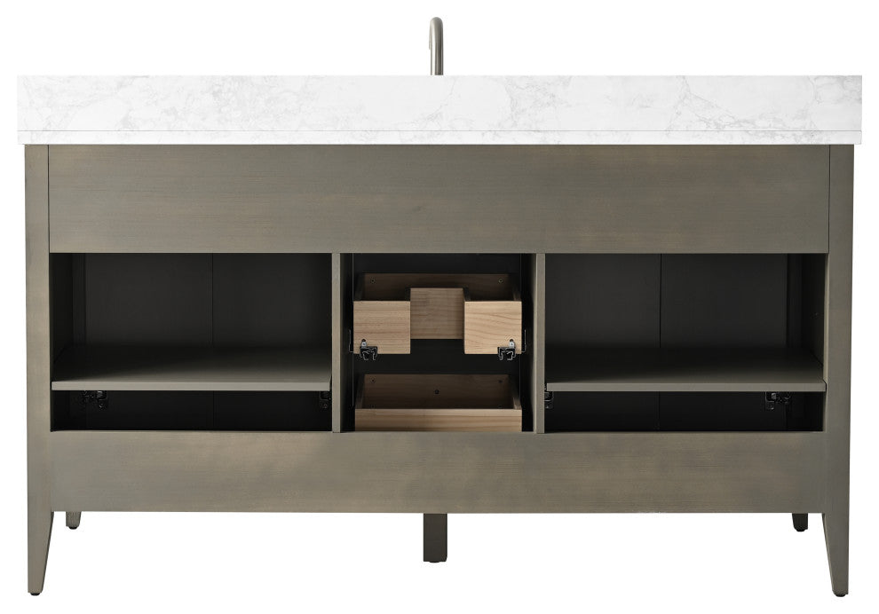 Vanity Art Freestanding Vanity, Driftwood Gray, 60", Single Sink, Brushed Nickel