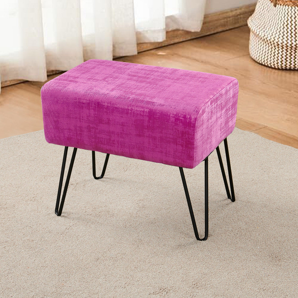 Textured Velvet Ottoman, Raspberry Rose