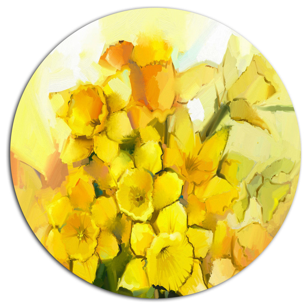 Bouquet Of Yellow Narcissus Flowers, Floral Disc Metal Wall Art, 23"