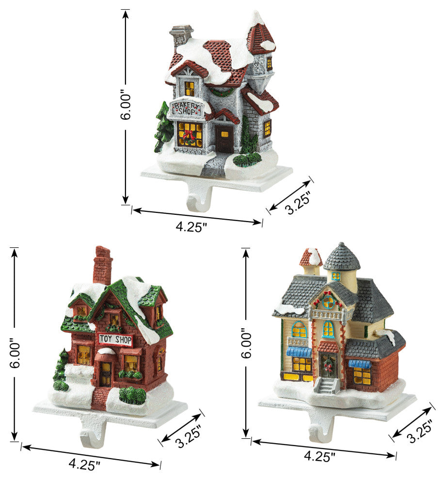 3-Piece Set Lighted Resin House Stocking Holder