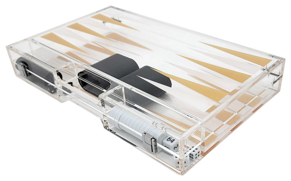 OnDisplay Luxe Acrylic Backgammon Set - Deluxe Portable Folding Game Set with D