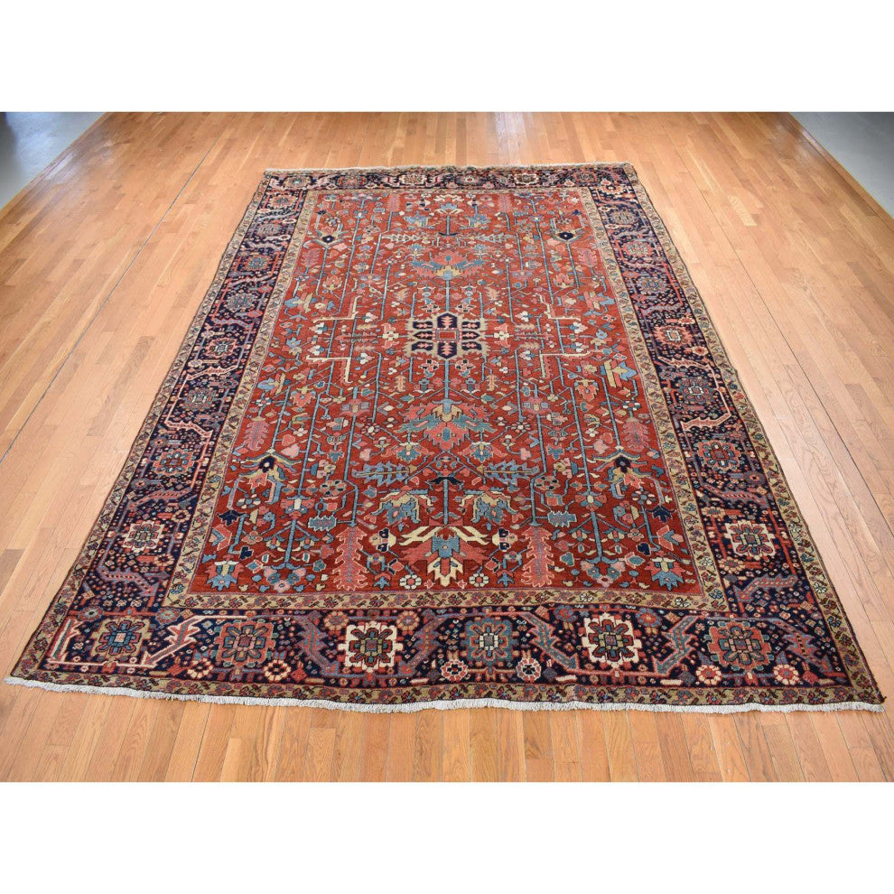 Barn Red Antique Persian Heriz Hand Knotted Pure Wool Oriental Rug 9'4"x12'10"