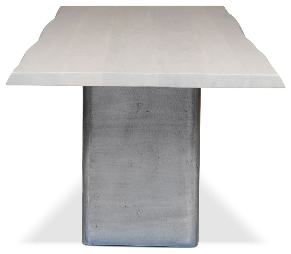 Brooks-Dining Table-Cast Slab Base-40"x79"-White Wash Top-Antique Nickel