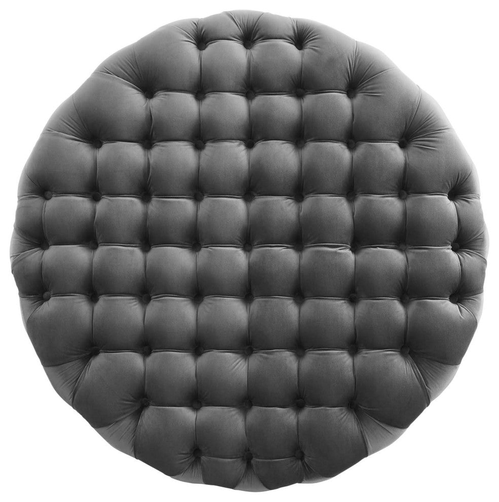 Round Ottoman Accent Tufted Chair, Gray, Velvet, Modern, Cafe Hospitality