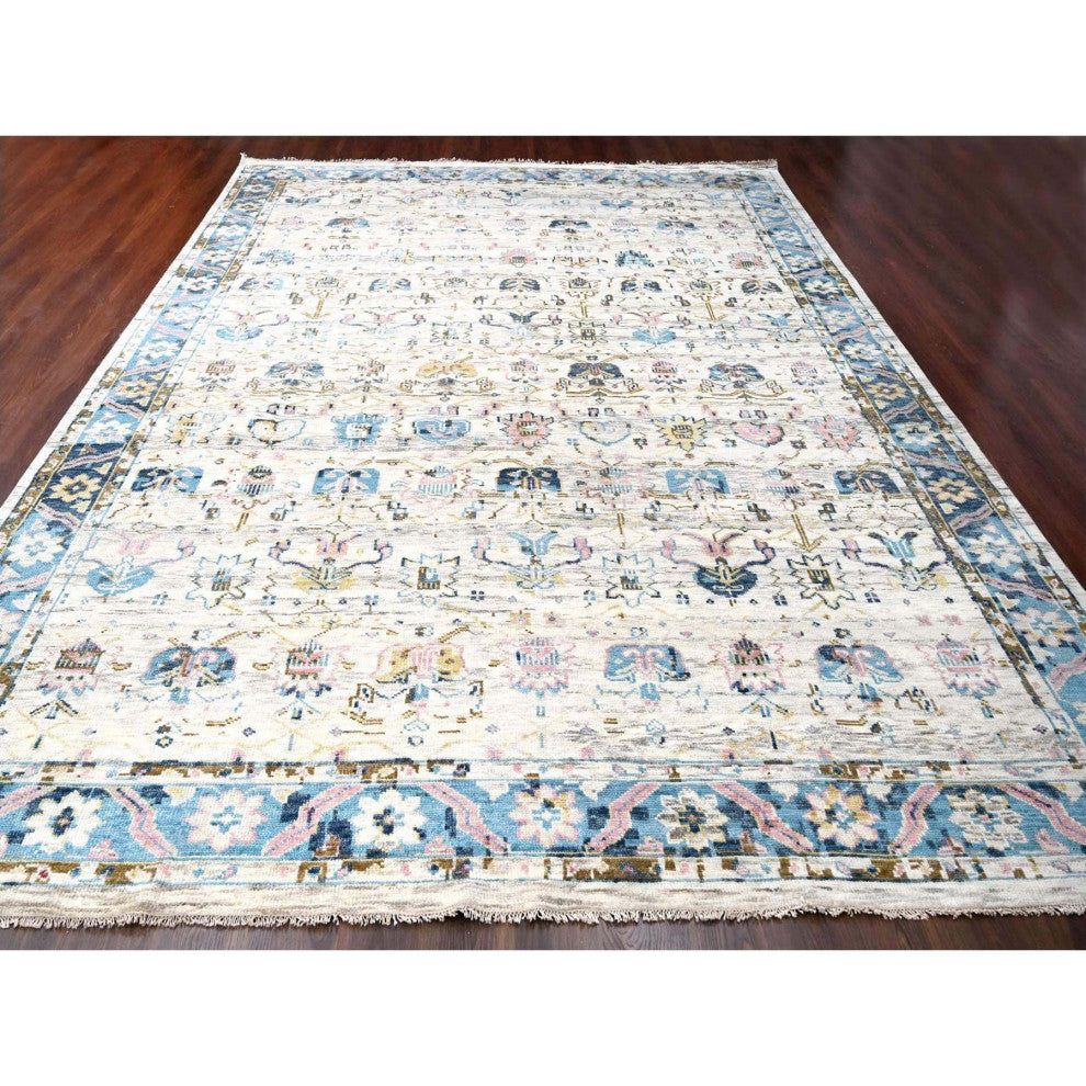Ivory Oushak Supple Mahal Design Hand Knotted Oversize Oriental Rug  12'x17'9"