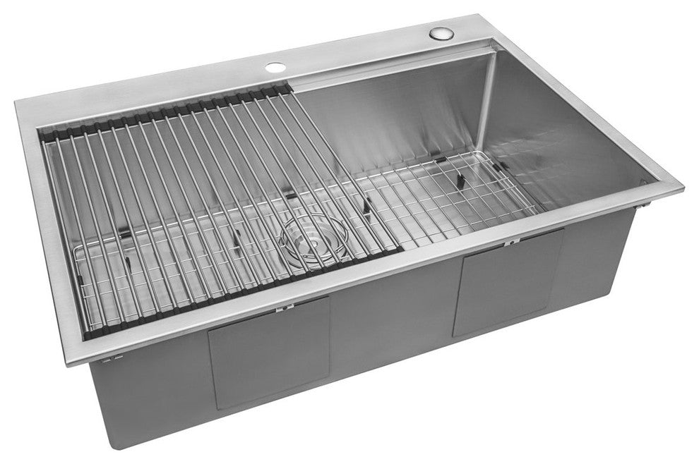 Ruvati 33" Workstation Drop-in Stainless Steel Kitchen Sink, RVH8003