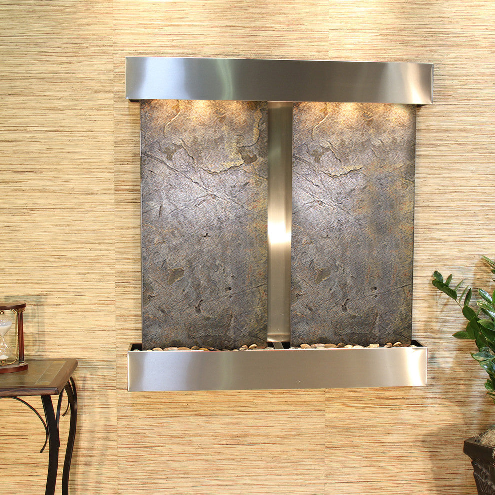Aspen Falls Water Fountain, Green Featherstone, Stainless Steel, Square