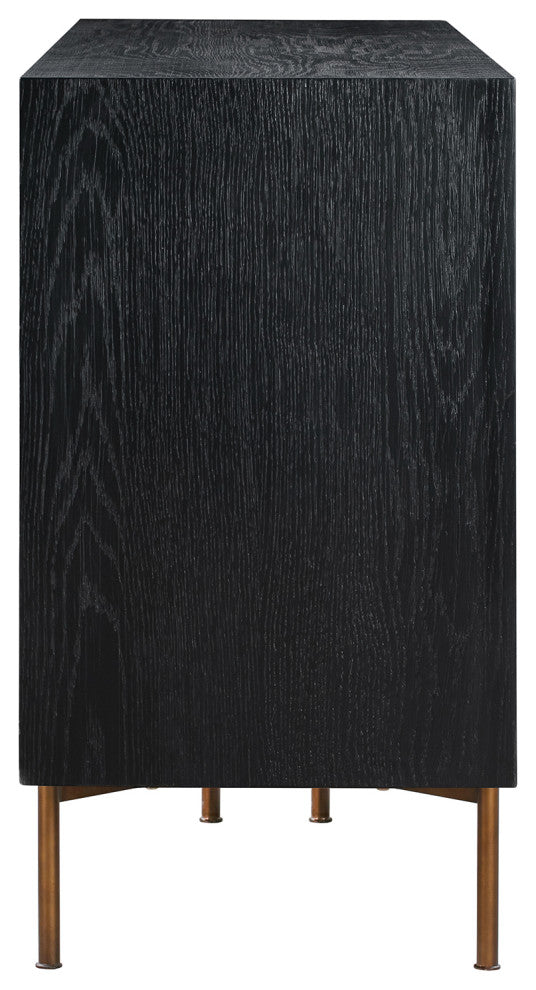 Carnaby 6 Drawer Dresser in Black Brushed Oak and Bronze