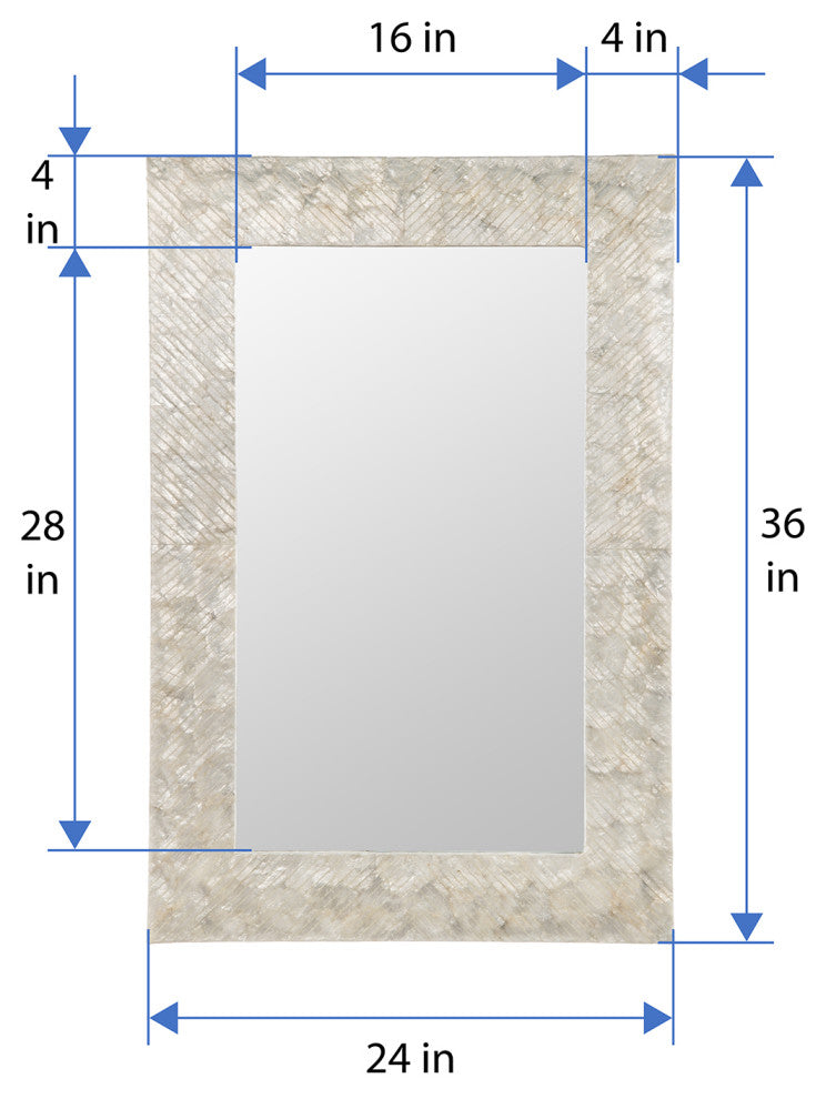 Capiz Seashell Mosaic Rectangular Decorative Wall Mirror, Pearlescent White