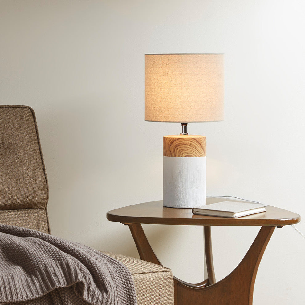 510 Design Nicolo Mid-Century Textured Ceramic Table Lamp, Matte White, White