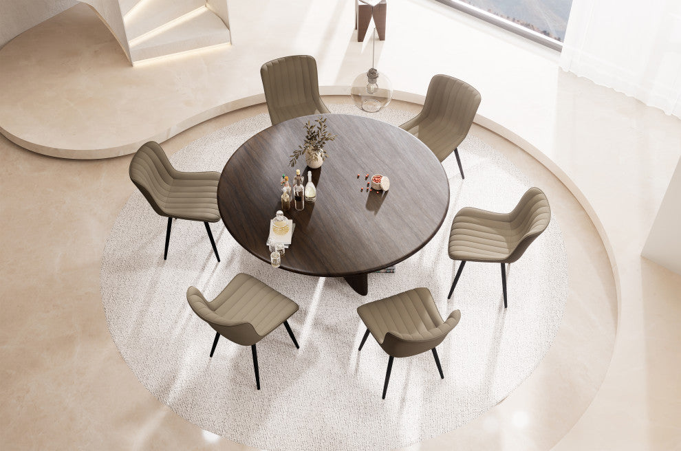 Younike Dining Chair Set of 2, Liner Pattern Faux Leather, Khaki